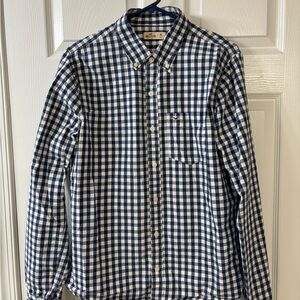 Hollister Navy and White Checkered Shirt
